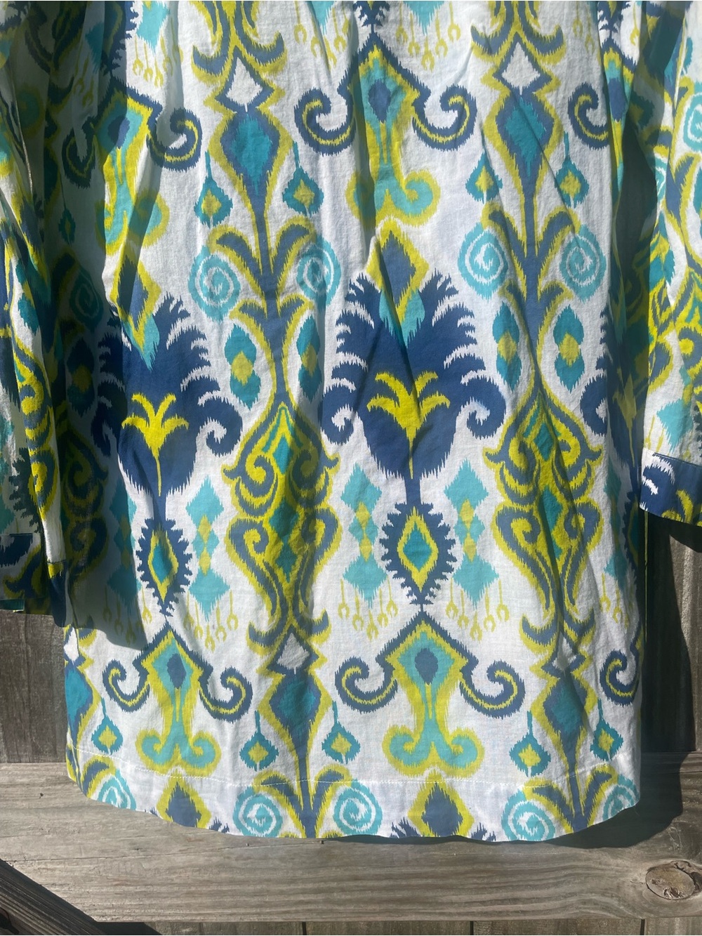 FINCH Blue & Lime Ikat Button-Front Tunic SZ M - Picture 10 of 10